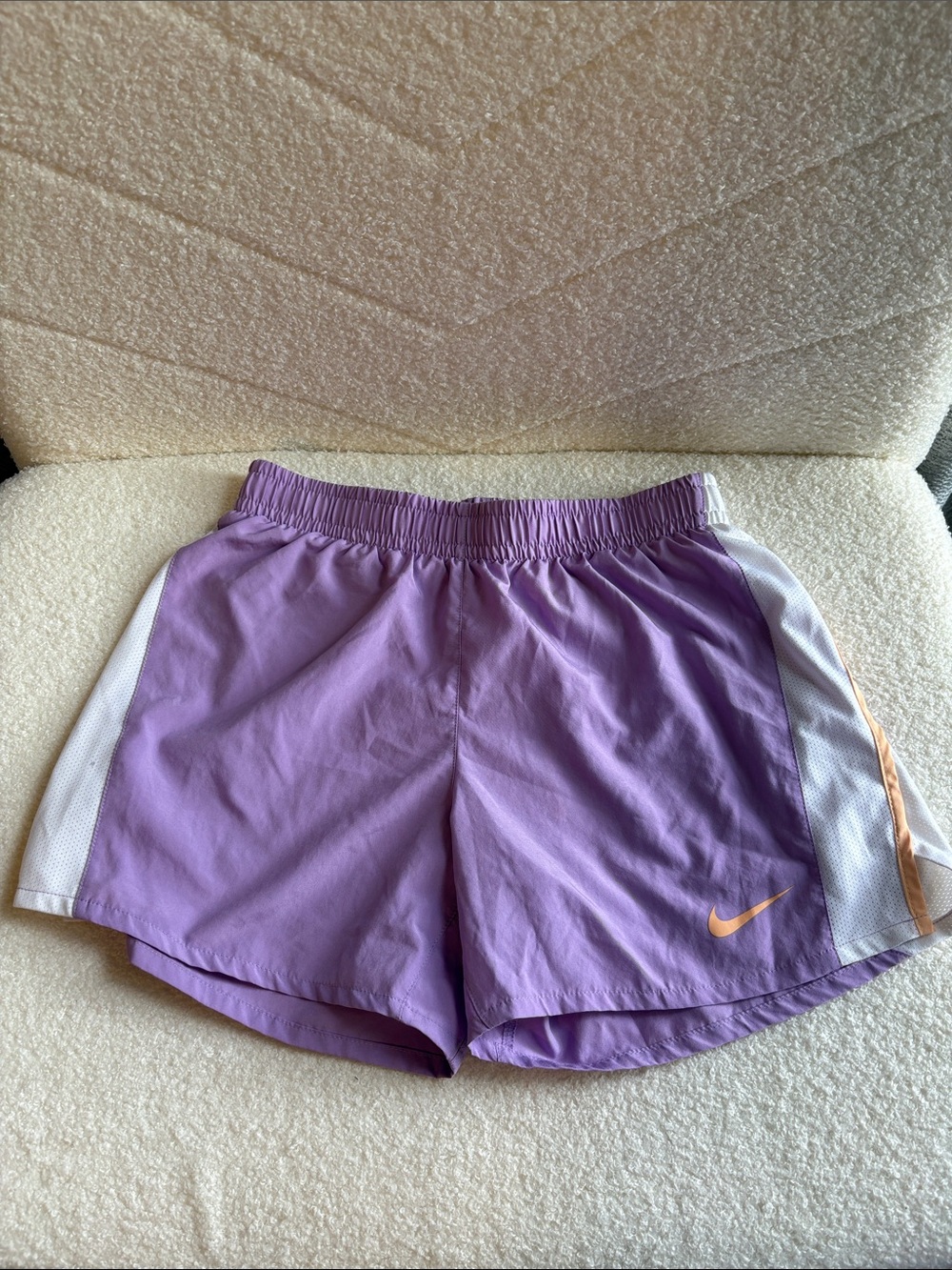 Nike Purple Athletic Shorts with Peach Swoosh